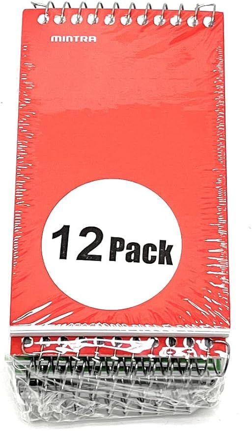 Mintra Office Small Spiral Notebooks (3x5 Top Spiral 12pk, Primary) - Bulk Pack of 12, Mini Pocket Notebook, Reporter Journal, Assorted Colors, College Ruled Lined Paper, 70 Sheets