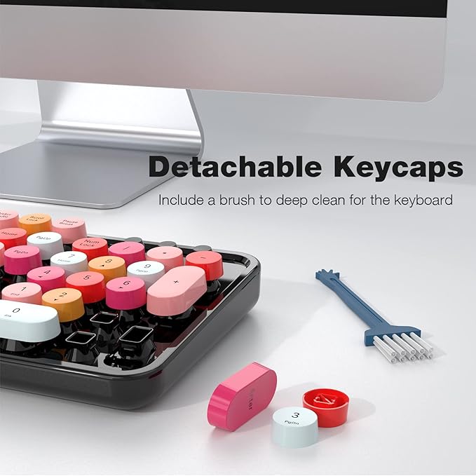 Wireless Keyboard and Mouse Combo - GEEZER Coal Black Full-Sized Colorful Keyboard 104 Keys - USB 2.4 G Receiver Plug and Play with Round Keycap Typewriter Keyboards, for Windows, PC, Laptop, Desktop