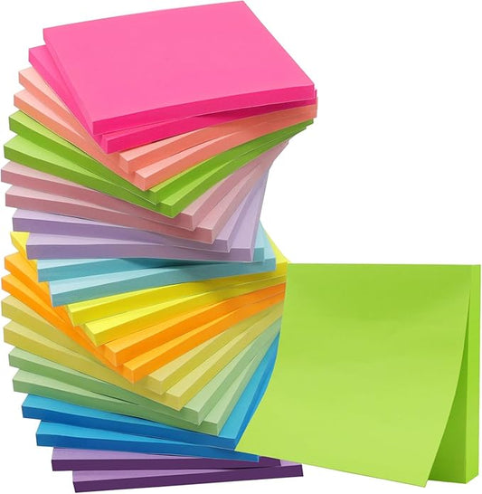 (24 Pack) Sticky Notes 3x3 in Post, Self-Stick Notes Pads 12 Bright Colors Sticky Note, Strong Adhesive, Recyclable, Easy to Post for Home, Office, Notebook