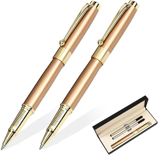 YIVONKA Ballpoint Pen Black Refill,Luxury Ballpoint Line width 0.5mm,Best Ball Pen Gift Set for Men & Women Professional Executive,Office,Nice BallPens Classy Gift Box (2 Rose Gold)