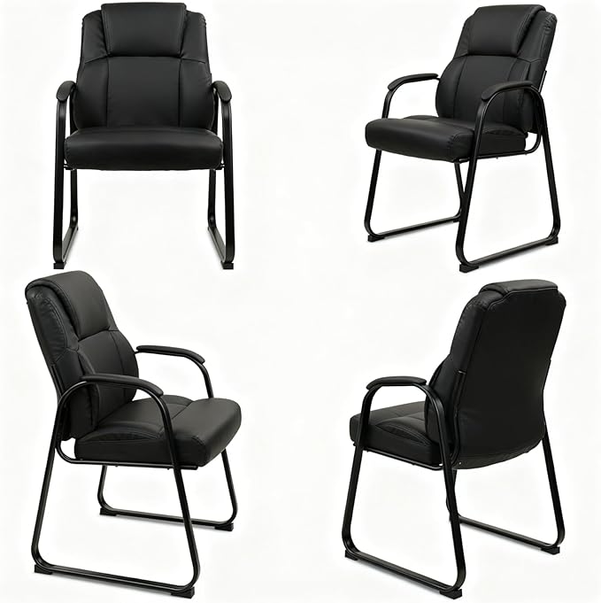 CLATINA Big Tall 500 LBS Wide Guest Chair Heavy Duty, Leather Side Reception Chairs with Sled Base and Armrest, Executive Office Desk Chair No Wheels for Meeting Conference Waiting Room Home, 4 Pack