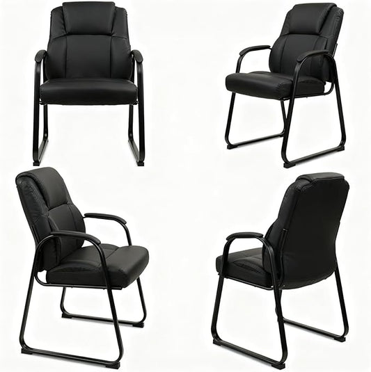 CLATINA Big Tall 500 LBS Wide Guest Chair Heavy Duty, Leather Side Reception Chairs with Sled Base and Armrest, Executive Office Desk Chair No Wheels for Meeting Conference Waiting Room Home, 4 Pack