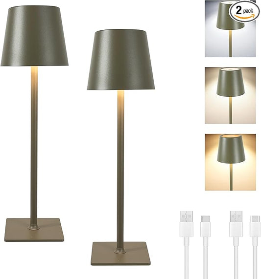 MIOBLUE 2 Pack Cordless Table Lamp,Portable LED Desk Lamp, 5200mAh Battery Operated, 3 Color Dimmable Table Light for Restaurant,Coffee Shop Night Light,Bedroom,Bars,Outdoor Party,Camping（Mint Green）