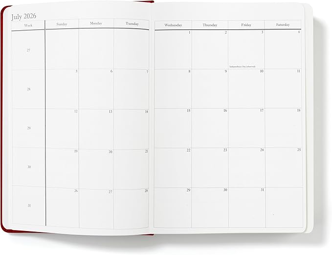 Wykeham's Executive 2026 Daily Journal Planner – US Public Holidays & Format – Customization Available (Crimson, 8.5”×5.5”)