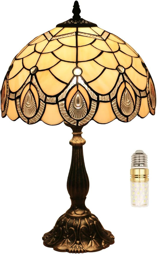 Tiffany Style End Side Table Lamps, Modern Bedside Nightstand Stained Glass with Crystal Large Farmhouse Table Lamp for Bedroom,Living Room Home Office Desk Lamp+LED Bulb,12X12X20INCH