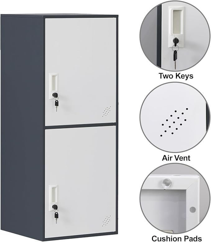 2 Door Vertical Stackable Storage Cabinet with Locking Doors,Shelves File Cabinet Organizer,Metal Locker Storage Cabinet Office, Home, Gym, School,KidsRoom (2 Door, Grey)
