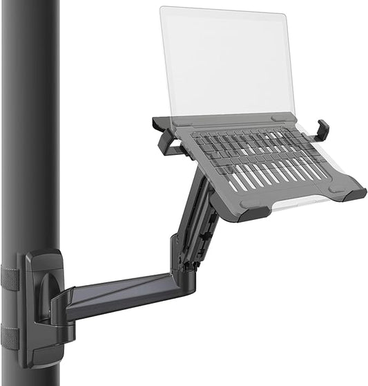 ZEBOZAP CLMLTP1016 Ergonomic Laptop Mount for Poles | Fits Devices Up to 19" | 360° Rotation | Anti-Slip Tray | Tool-Free Strap Mounting | Outdoor, Industrial & Mobile Workstations