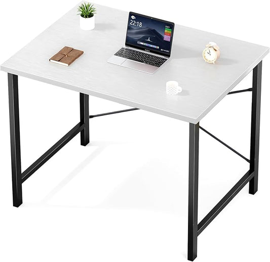 Sweetcrispy Computer Desk - 32 Inch Small Office Writing Work Study Kids Student Teacher Home Bedroom Table Storage Bag Headphone Hooks & no Wheels - White