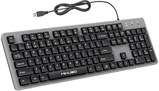 Wired Computer Keyboard Character anti fading,Corded Low-Profile, 12 Multimedia Hotkeys,1.6m Cable USB Interface Plug and Play Suitable for Computers, Laptop and PC,Full-Size,Number Pad, Office