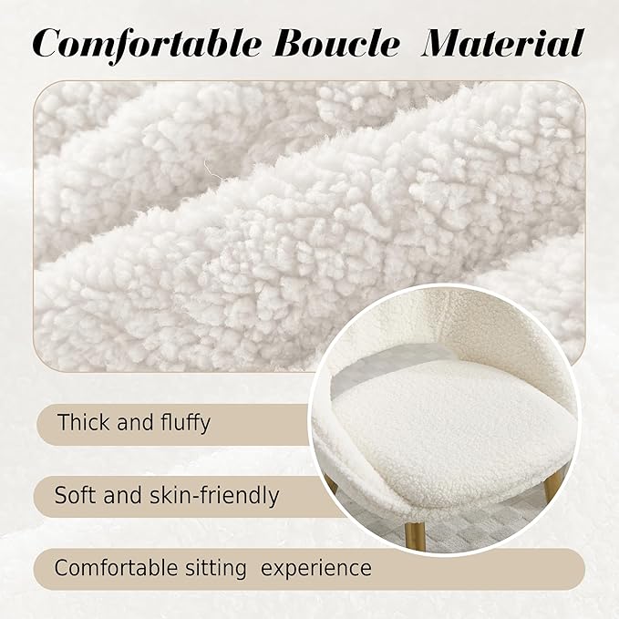 KCC Fluffy Desk Chair Set of 2, Faux Fur Accent Chair, Comfy Modern Leisure Armchair No Wheel, Upholstered Elegant Fuzzy Chair with Metal Legs for Teens Women Girls, Home Vanity Makeup Office Chair