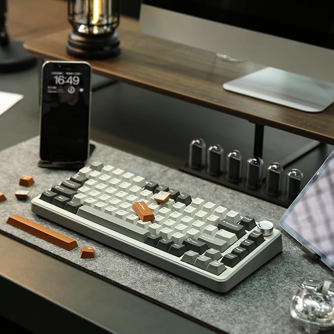 YUNZII B75 PRO Wireless Mechanical Keyboard,75% Layout with Knob,Hot Swap Gasket Custom Structure,Creamy Pre-lubed Switches,RGB Backlit,Bluetooth/Type-C/2.4G for Win/Mac(Cocoa Cream V2 Switch,Grey)