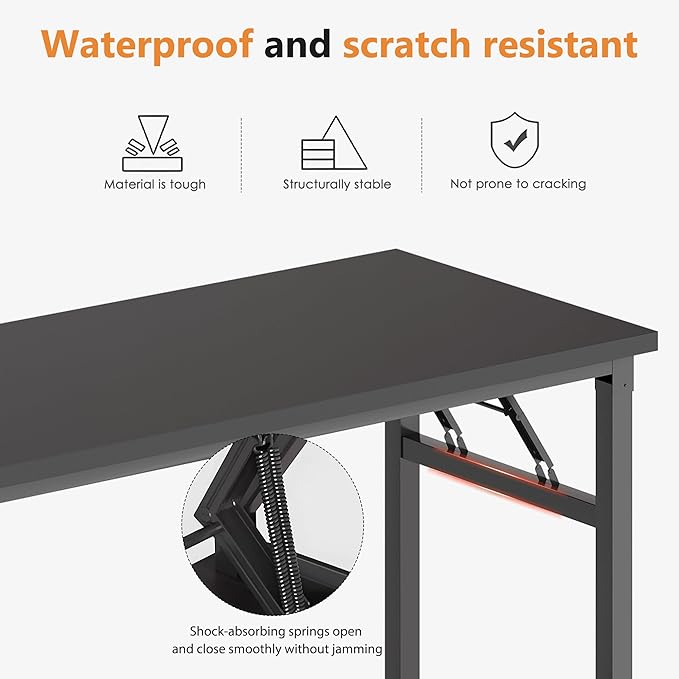 sogesfurniture Folding Computer Desk Office Desk 54.3 inches, Modern No Assembly Laptop Workstation Desk for Small Space, Multifunction Gaming Study Writing Table for Home Office, Black