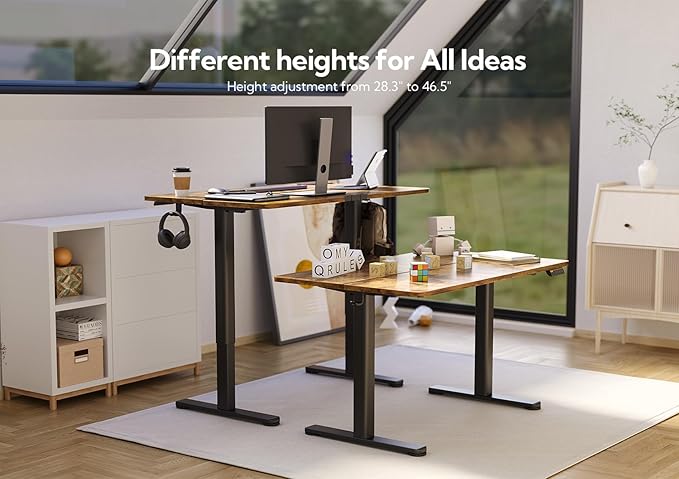 Claiks Electric Height Adjustable Stand Up Desk, 35x20 Inches Sit Stand Desk for Home Office, Rustic Brown Top/Black Frame