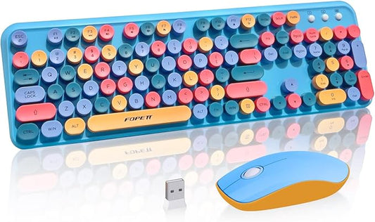 Wireless Keyboard and Mouse Combo with Switch Button- 2.4GHz Cordless Typewriter Keyboard | Auto-Sleep | USB Receiver for Windows PC/Laptop - Blue Colorful
