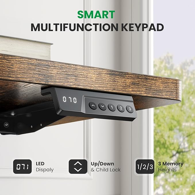 1 Inch Thick Tabletop Electric Standing Desk Adjustable - 60x28 Inch Sit Stand Desk, Double Beam Frame, 3 Memory Height Adjustment, Cable Management for Home Office