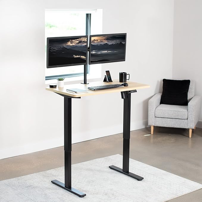 VIVO Electric 43 x 24 in Standing Desk, Memory Height Adjustment, 1B Series, One-Piece Light Wood Top, Black Frame, DESK-KIT-1B4C