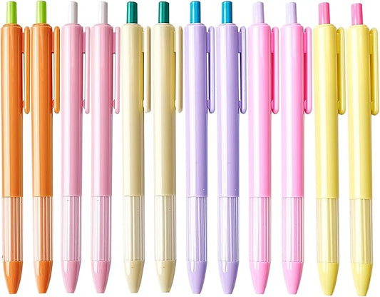 12pcs Pen 1.0mm Bold Point Black Ink Pens, Smooth Writing Ballpoint Semi Gel Pens,Practical and Pretty Ink Pen Set, Mixed Colors for Office School Supplies, Desk Accessories, Adult Journaling Noting