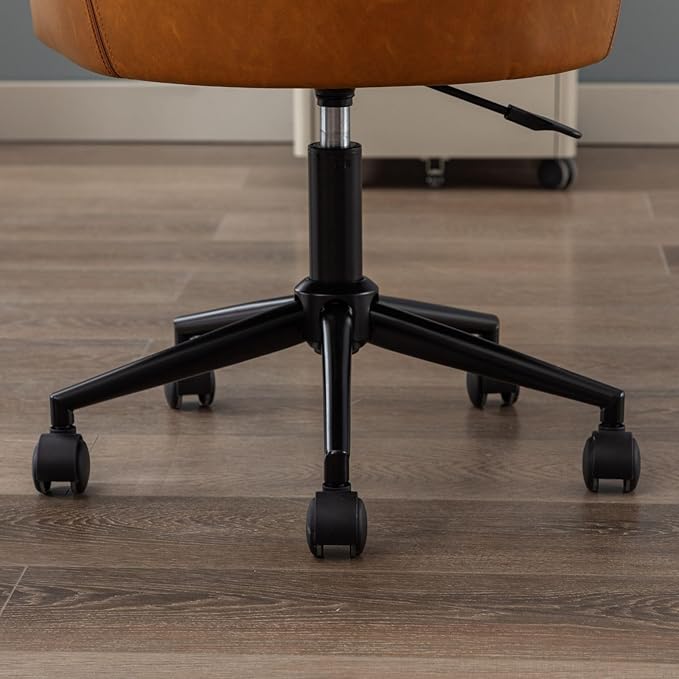 Brown Home Office Chair with Wheels, Adjustable Computer Chair Swivel Desk Chair with Mid Back, Upholstered Task Chair for Bedroom, Office, Small Spaces, Brown