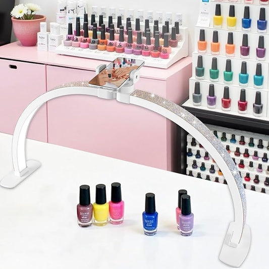 Half Moon Light for Nail Desk,29In Half Moon Lamp with Phone Holder,3000-6000K Nail Lamp Perfect LED Machine Light for Table (AB Diamond)