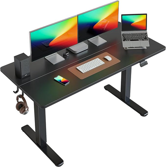 FEZIBO Electric Standing Desk Height Adjustable, 55 x 24 Inches Sit Stand up Desk, Home Office Computer Desk Rising Memory Presets (Black)