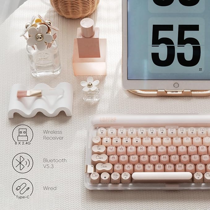 LOFREE DOT Foundation Mechanical Keyboard, 75% Rechargeable Hot-swappable Keyboards with 3 Types Connection for Windows, Mac OS/Pink GATERON Baby Racoon Switches