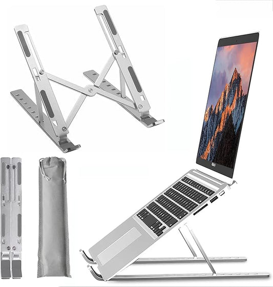 Portable Laptop Stand, Adjustable Ergonomic Aluminium Laptop Mount Stand, Detachable Notebook Riser Holder for Desk Compatible with MacBook, Dell, Lenovo More 10-15.6" Laptops-Silver