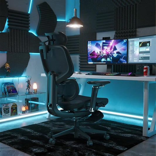 Ergonomic Office Chair with Footrest, Office Chairs with DTS Dynamic Lumbar Support, Desk Chairs with 4D Armrest, 136° Recline,Mesh Back Desk Chair with 3D Headrest, Adjustable Computer Chair