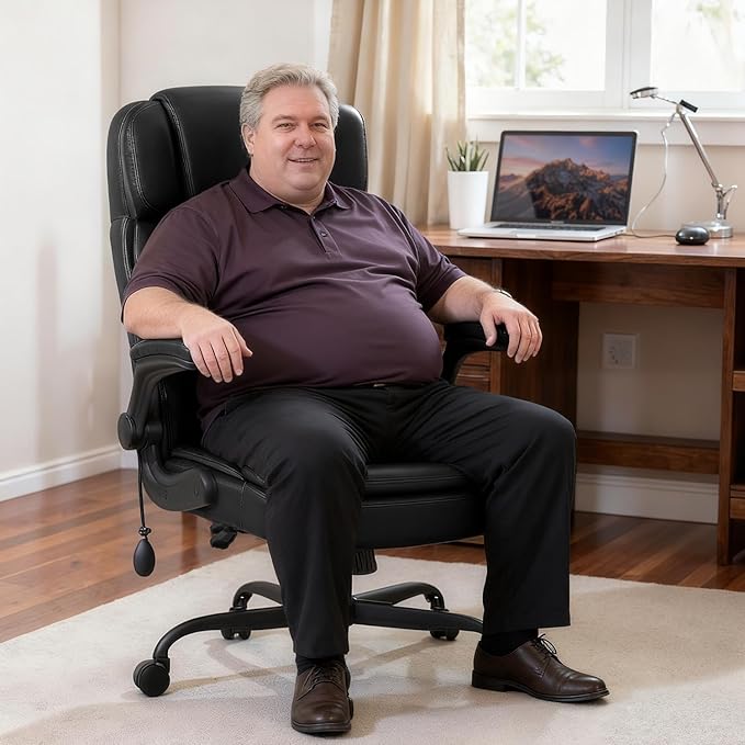 400lbs Executive Office Chair with Flip up Arm,Ergonomic Big and Tall Computer Desk Chairs,Breathable PU Leather Chair with Adjustable Lumbar Support,High Back Ofiice Chair with Pocket Spring Cushion