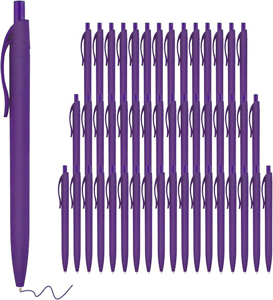 deegtran Pens Bulk, 50 Pack No Bleed Purple Click Pens, Wholesale Retractable Ballpoint Pens, Medium Point, Smooth Ink Pens, 1.0MM Purple Ink