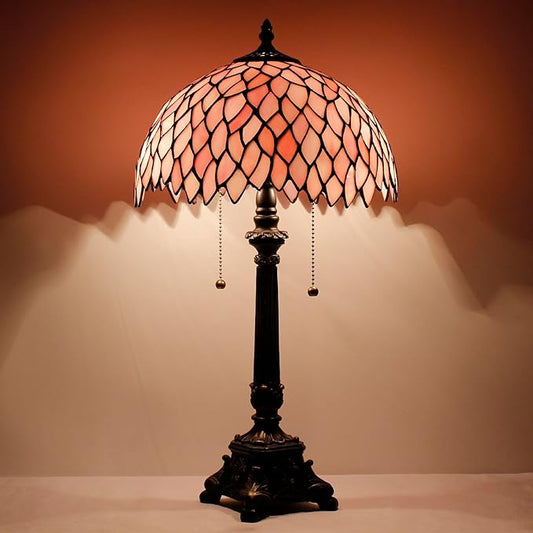 Tiffany Table Lamp Pink Wisteria Style Stained Glass Desk Lamp 12X12X21 Inches Reading Light