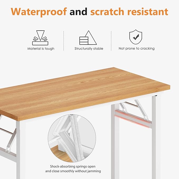 Folding Desk, 31.5 inch No Assembly Folding Desks for Small Spaces, Sturdy Foldable Computer Desk, Multi-Purpose Home Office Desks, Study Writing Desk Office Table Workstation for Home Office Outdoor