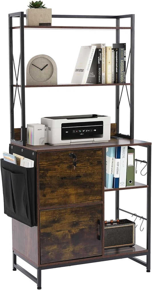 Vertical File Cabinet,Filing Cabinet with Shelves,Charging Station,Hanging Pouch and Hooks,Vertical Filing Cabinet Fits Letter/A4/Legal Size (Wood)