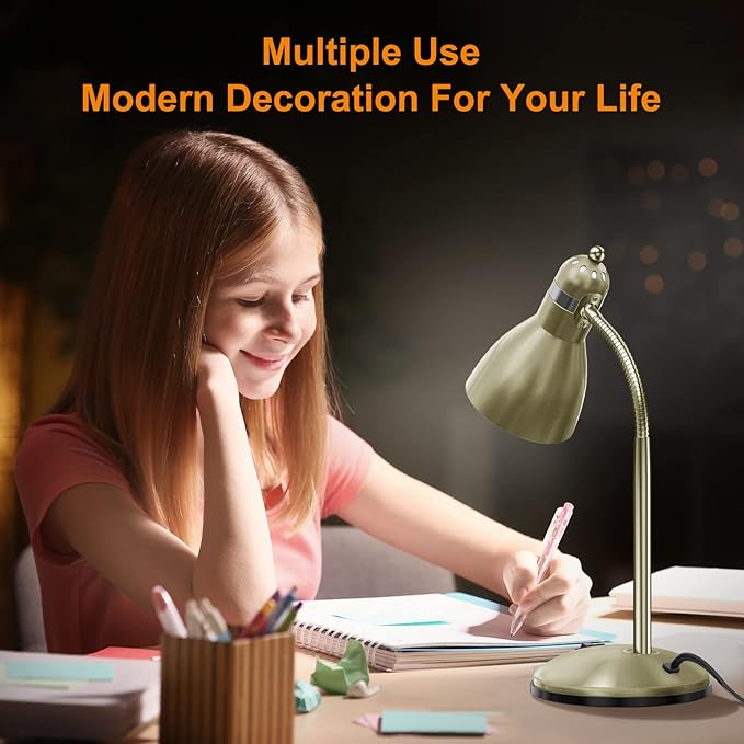 LEPOWER Metal Desk Lamp, Adjustable Goose Neck Table Lamp, Eye-Caring Study Desk Lamps for Bedroom, Study Room and Office (Bronze)