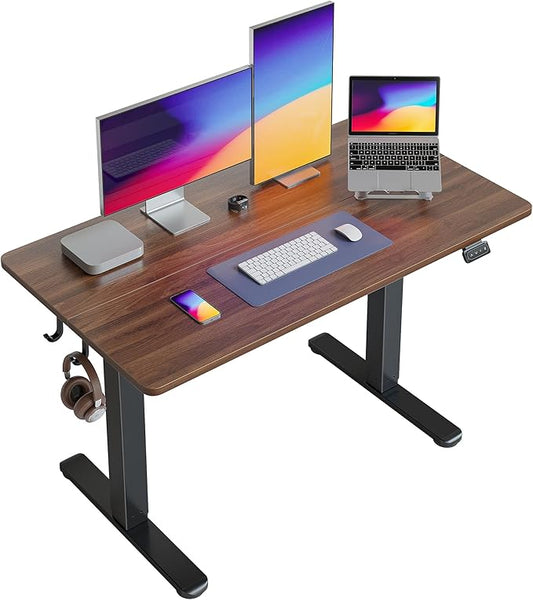 FEZIBO Electric Standing Desk Height Adjustable, 48 x 24 Inches Sit Stand up Desk, Home Office Computer Desk Rising Memory Presets (Dark Walnut)