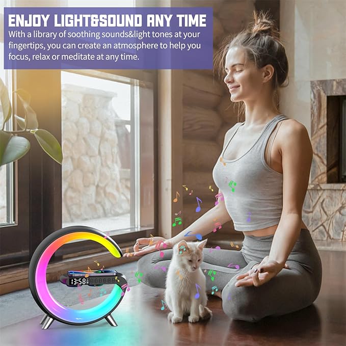Smart LED Night Light, Wireless Charger, Phone Wireless Charging Dock, Table Bedside Lamp, Sunrise Alarm Clock, Bluetooth Speaker & App Control, Ideal for Bedroom, Home Decor, Birthday, Christmas Gift