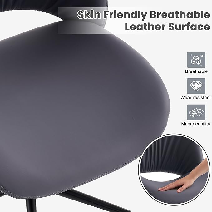 Rowill Armless Office Desk Chair, Ergonomic PU Leather Modern Task Chair with Back Adjustable Height, 360° Swivel Vanity Chairs with Wheels for Small Space, Home Office, Bedroom, Blueberry Purple