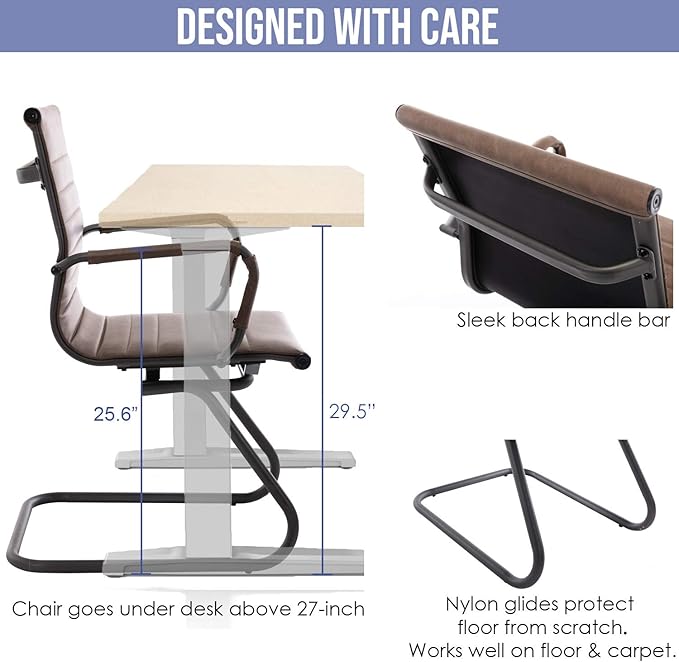 Wahson Office Guest Chairs No Wheels & Reception Chairs, Leather Waiting Room Chair Mid Back Conference Chair with Sled Base for Meeting/Lobby/Restroom, Brown (10 Pack)