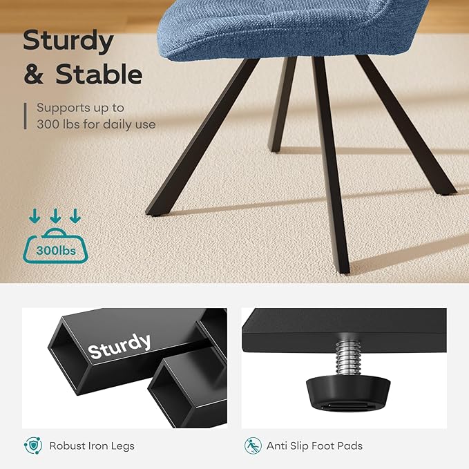 Mid Century Modern Armless Desk Chair No Wheels, Swivel Accent Chair, Velvet Upholstered Swivel Vanity Chair with Back and Metal Legs for Bedroom, Home Office, Ocean Blue