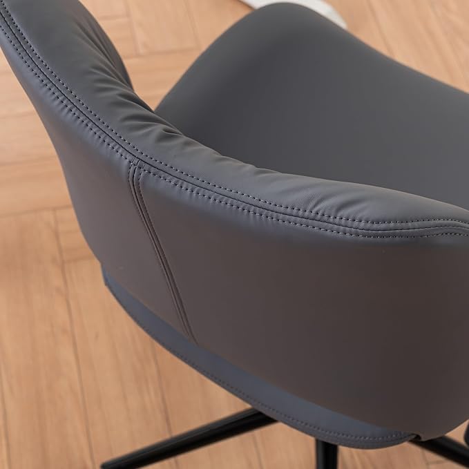 Rowill Armless Office Desk Chair, Ergonomic PU Leather Modern Task Chair with Back Adjustable Height, 360° Swivel Vanity Chairs with Wheels for Small Space, Home Office, Bedroom, Blueberry Purple