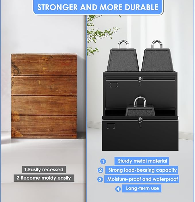 Aobabo 2 Drawer Lateral File Cabinet, Lockable Metal Filing Cabinet with Name Card, Suitable for Home Office School Hanging Files Letter/Legal/F4/A4 Size,Required-Assembly,Black