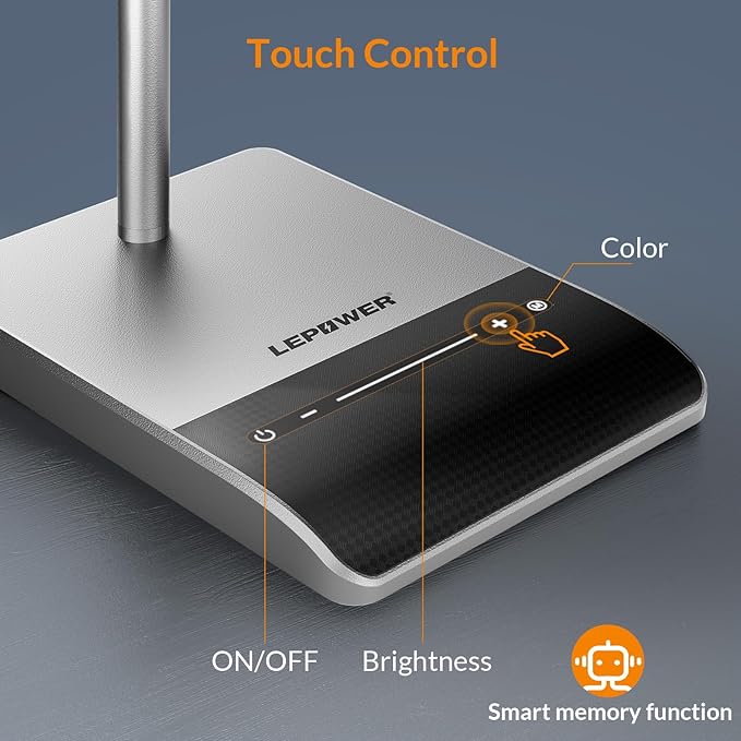 LEPOWER Desk Lamp, 800LM LED for Home Office, 12W Reading for Desk, Eye-Caring Light, Touch Table Gooseneck Lamp, 50 Lighting Modes, Bright for Bedroom, Study (Grey)