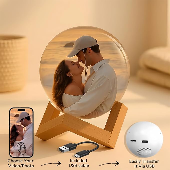 Memory Sphere Lamp 2.7" Crystal Ball Video Player Memory Orb Lamp Personalized Uploadable Videos & Photos Video Gift for Couples Friends Anniversary Birthday Christmas Gifts