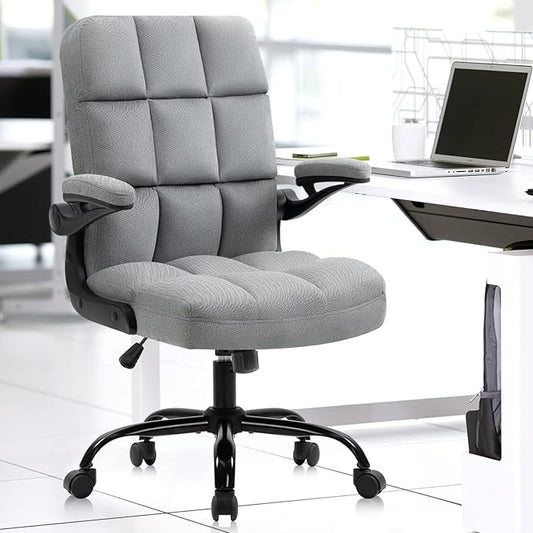 SEATZONE Home Office Executive Desk Chair with Wheels,Comfortable Ergonomic Flip-up Armrest Adjustable Swivel Computer Desk Chair,Grey