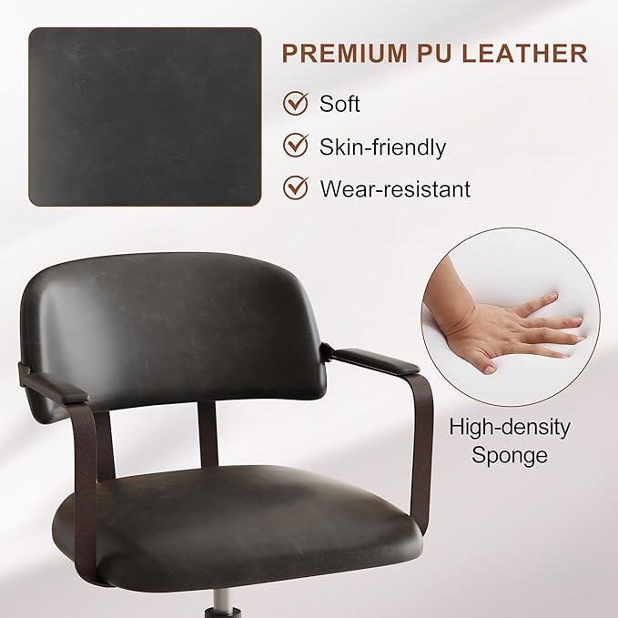 BFZ Mid Century Retro Home Office Desk Chair with Back, Faux Leather Adjustable Height Rolling Swivel Computer Task Armrests Chair for Home Office, BlackGrey