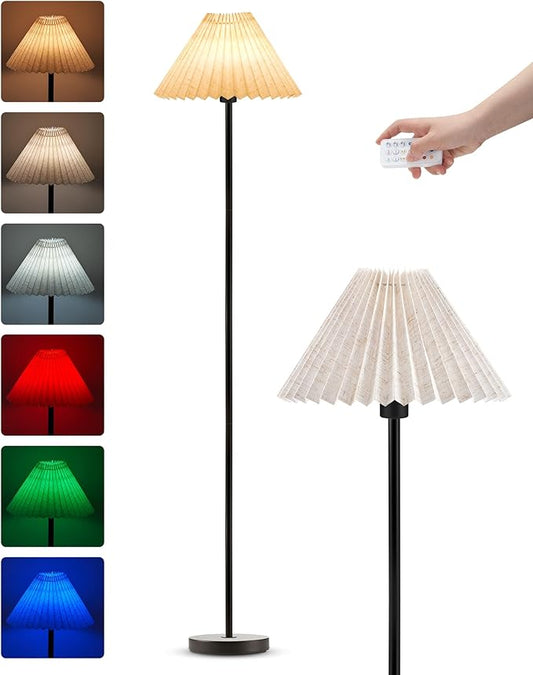UMEXUS Cordless LED Floor Lamp for Bedroom, Rechargeable, Dimmable RGB, Portable, Modern Pleated Standing Light with Remote & Timer, Small Corner Pole Lamps for Living Room Bedside Home Outdoor Decor