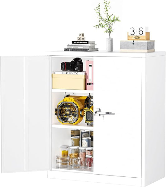 Greenvelly Metal Cabinet, 36" Locking Storage File Cabinet with Doors and Shelves for Office,Home,Gym,School,Kitchen(White)