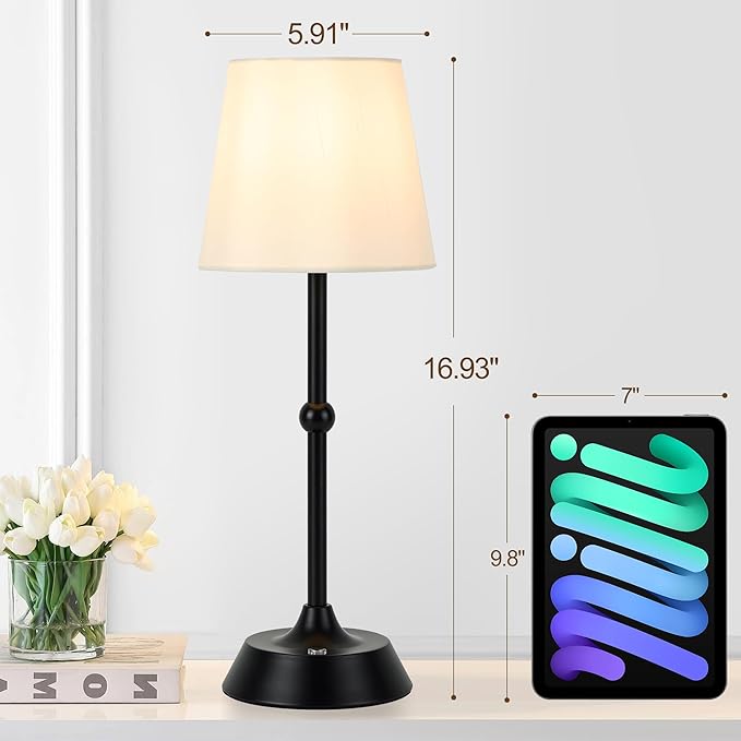 Portable Dimmable Desk Lamp LED Cordless Black Table Lamp Battery Powered Touch Control Table Lamp for Dining RoomBedroom Bar Camping Balcony.(LED Bulb Included)