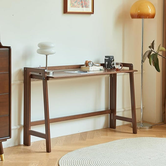 Solid Wood Folding Desk, 39'' Foldable Writing Computer Table for Home Office, Study, Bedroom,Wooden Office Desk Table for Small Spaces,Walnut Color