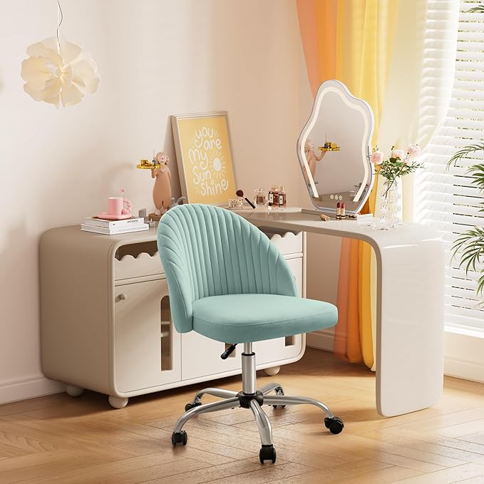 Furniwell Office Chair Armless Cute Desk Chair Modern Adjustable Swivel Padded Fabric Vanity Task Computer Chair Home Office Desk Chairs with Wheels (Bright Green)
