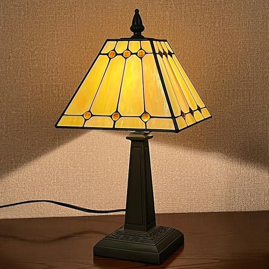 Tiffany Table Lamps Small Handmade Stained Glass Accent Table Light Mission Style Antique Desk Lamp for Bedroom Living Room Home Office